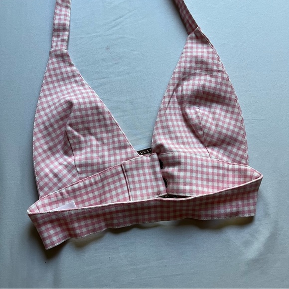 ANGEL LA pink white gingham check plaid crystal gem buckle halter crop backless - Picture 4 of 7